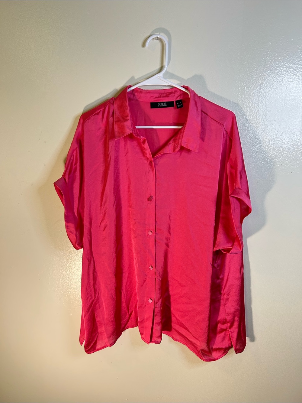 Dennis basso hot pink Fuchsia Satin Button-Down Shirt